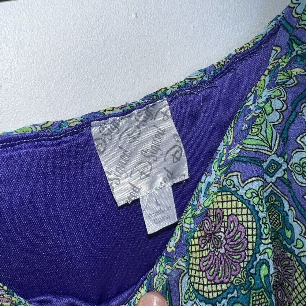 D-SIGNED GREEN PURPLE  BOHO SLEEVELESS YOUTH GIRL DRESS W/ TIE BELT Large - Picture 3 of 4